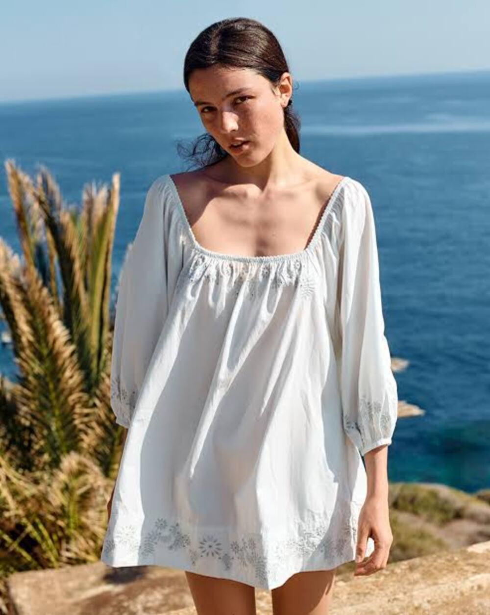 Ciao Lucia | Louise Baby Blue Embroidered Cotton Poplin Mini Dress S